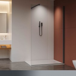 Καμπίνα ντουζιέρας ευθύγραμμη 90x220 8mm σταθερή με βραχίονα στήριξης, Black Matt επιφάνεια: Ματ, χρώμα: Μαύρο Ευθύγραμμες