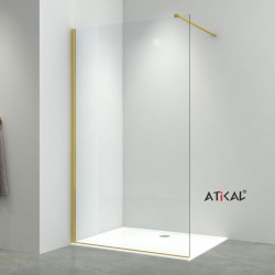 Καμπίνα ντουζιέρας ευθύγραμμη 100x200 8mm σταθερή με βραχίονα στήριξης, Brushed Gold επιφάνεια: Βουρτσισμένη, χρώμα: Χρυσό Ευθύγραμμες