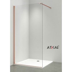 Καμπίνα ντουζιέρας ευθύγραμμη 100x200 8mm σταθερή με βραχίονα στήριξης, Brushed Copper επιφάνεια: Βουρτσισμένη, χρώμα: Μπρονζέ Ευθύγραμμες