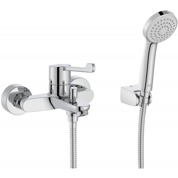 Μπαταρία μπανιέρας ΑΜΕΑ με τηλέφωνο, σπιράλ & στήριγμα, χρώμα: Χρωμέ από ορείχαλκο Μπαταρίες μπανιέρας ΑΜΕΑ