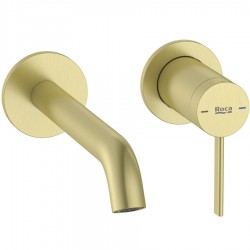 Wash basin tap Wall-mounted - external part 2 holes mixer Without waste, color: Gold material: Brass surface: Brushed Wall-mounted - external part