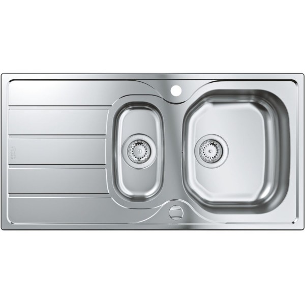 Sink Stainless (Steel) 96,5x50 material: Inox surface: Matt left / right nested 1 ½ cabinet, color: Chrome Stainless steel