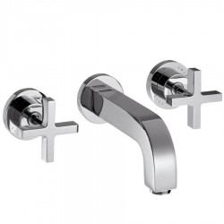 Wash basin tap Wall-mounted - external part 3 holes dual-level With non-closing waste set, color: Chrome material: Brass surface: Glossy Wall-mounted - external part