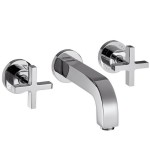 Wash basin tap Wall-mounted - external part 3 holes dual-level With non-closing waste set, color: Chrome material: Brass surface: Glossy Wall-mounted - external part