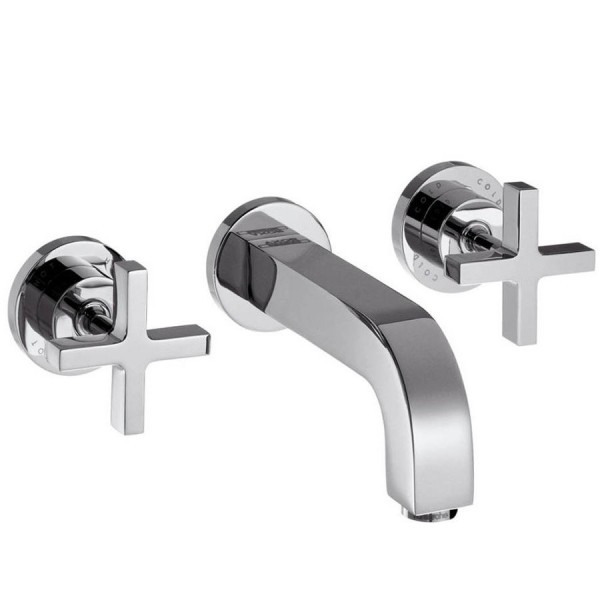 Wash basin tap Wall-mounted - external part 3 holes dual-level With non-closing waste set, color: Chrome material: Brass surface: Glossy Wall-mounted - external part