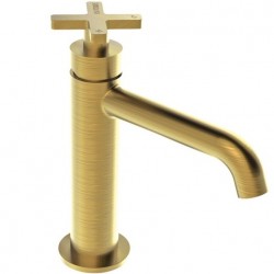 Wash basin tap Deck-mounted material: Brass mixer With push-open waste set Μ size Υ16,5cm, color: Gold surface: Brushed Deck-mounted