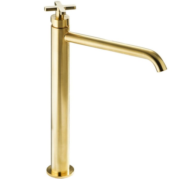 Wash basin tap Deck-mounted for free-standing washbasin material: Brass mixer With push-open waste set, color: Gold surface: Brushed Deck-mounted Wash basin tap Deck-mounted for free-standing washbasin material: Brass mixer With push-open waste set, color: Gold surface: Brushed Deck-mounted