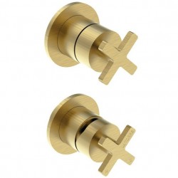 Shower tap Wall-mounted concealed - complete set 2 holes 2 way / 3 way material: Brass mixer without hand shower, hose and holder, color: Gold surface: Brushed Wall-mounted - external part