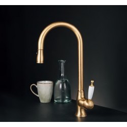 Kitchen tap Deck-mounted material: Brass with shower C-Spout, color: Bronze surface: Brushed Deck-mounted