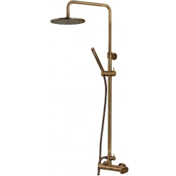 Shower tap with showerpipe and overhead shower Wall-mounted material: Brass mixer, color: Black surface: Brushed Wall-mounted exposed with showerpipe and overhead shower