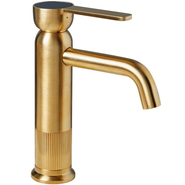 Wash basin tap Deck-mounted material: Brass mixer With push-open waste set Μ size, color: Gold surface: Brushed Deck-mounted Wash basin tap Deck-mounted material: Brass mixer With push-open waste set Μ size, color: Gold surface: Brushed Deck-mounted