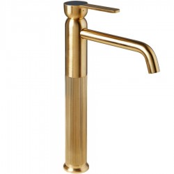 Wash basin tap Deck-mounted for free-standing washbasin material: Brass mixer With push-open waste set, color: Gold surface: Brushed Deck-mounted