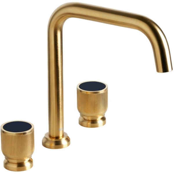 Μπαταρία νιπτήρος επικαθήμενη 2 λαβών από ορείχαλκο με βαλβίδα push-open  υψηλή Brushed Gold, χρώμα: Χρυσό επιφάνεια: Βουρτσισμένη Επικαθήμενες