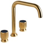 Wash basin tap Deck-mounted dual-level L size material: Brass With push-open waste set, color: Gold surface: Brushed Deck-mounted
