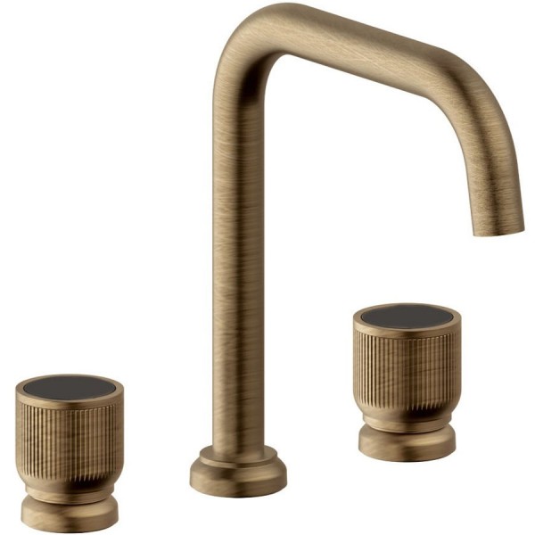 Wash basin tap Deck-mounted dual-level L size material: Brass With push-open waste set, color: Bronze surface: Brushed Deck-mounted