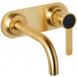 Wash basin tap Wall-mounted concealed - complete set material: Brass With plate Without waste, color: Gold surface: Brushed Wall-mounted - external part Wash basin tap Wall-mounted concealed - complete set material: Brass With plate Without waste, color: Gold surface: Brushed Wall-mounted - external part