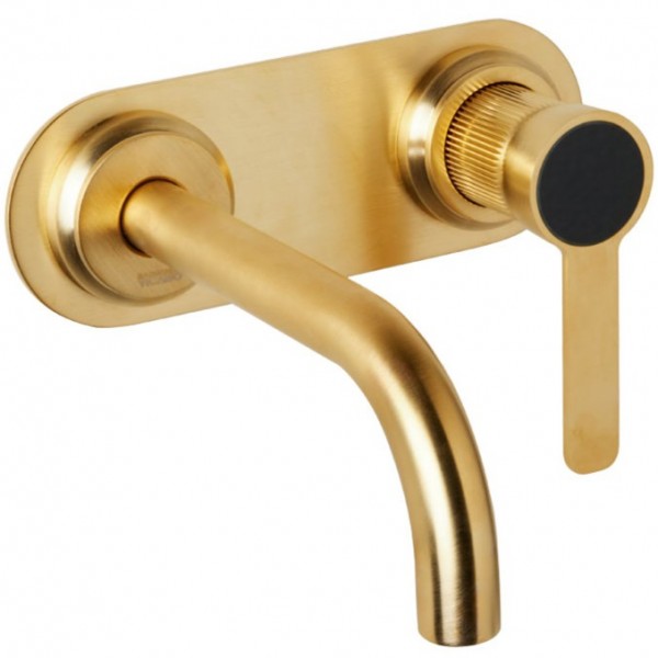 Wash basin tap Wall-mounted concealed - complete set material: Brass With plate Without waste, color: Gold surface: Brushed Wall-mounted - external part Wash basin tap Wall-mounted concealed - complete set material: Brass With plate Without waste, color: Gold surface: Brushed Wall-mounted - external part