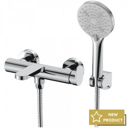 Bathtub tap Wall-mounted exposed material: Brass with hand shower, hose and holder mixer, color: Chrome surface: Glossy Wall-mouned exposed
