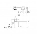 Wash basin tap Wall-mounted concealed - complete set 2 holes material: Brass Without waste 19,1cm, color: Chrome surface: Glossy Wall-mounted - external part
