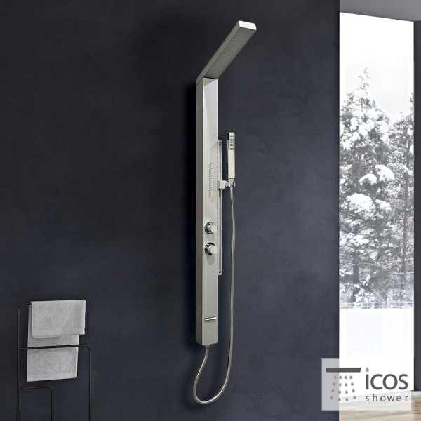 Equipped shower column Satin 1,40m 130cm, color: Chrome surface: Satin Indoor with hydromassage