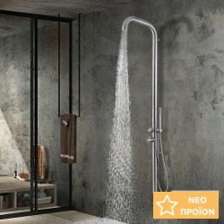 Στήλη ντους εξωτερικού χώρου από inox 2 εξόδων, επίτοιχη 1,79m AISI316L, χρώμα: Χρωμέ επιφάνεια: Βουρτσισμένη Εξωτερικού χώρου