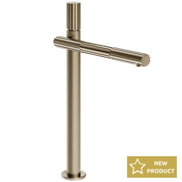 Wash basin tap Deck-mounted for free-standing washbasin material: Brass mixer With push-open waste set Υ36,2cm, Finox Brushed Nickel, color: Chrome surface: Brushed Deck-mounted