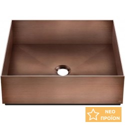 Νιπτήρας ελευθέρας τοποθέτησης 40x40x12,5 από inox χωρίς οπή  χωρίς υπερχείλιση Copper Brushed PVD, χρώμα: Μπρονζέ επιφάνεια: Βουρτσισμένη Ελευθέρας τοποθέτησης