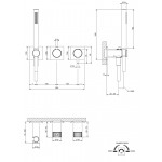 Shower tap Wall-mounted external part 2 way 3 holes material: Brass mixer with hand shower, hose and holder, color: Chrome surface: Brushed