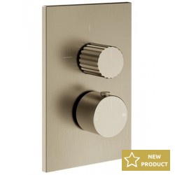 Shower tap Wall-mounted external part 3 way material: Brass thermostatic With plate without hand shower, hose and holder Finox Brushed Nickel, color: Chrome surface: Brushed