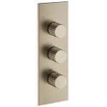 Shower tap Wall-mounted external part 2 way material: Brass thermostatic With plate with separate exits without hand shower, hose and holder Finox Brushed Nickel, color: Chrome surface: Brushed Wall-mounted - external part