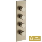Shower tap Wall-mounted external part 3 way material: Brass thermostatic With plate with separate exits without hand shower, hose and holder Finox Brushed Nickel, color: Chrome surface: Brushed Wall-mounted - external part