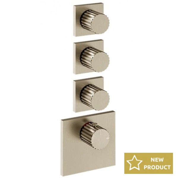 Shower tap Wall-mounted external part 3 way 4 holes material: Brass thermostatic with separate exits without hand shower, hose and holder Finox Brushed Nickel, color: Chrome surface: Brushed Wall-mounted - external part