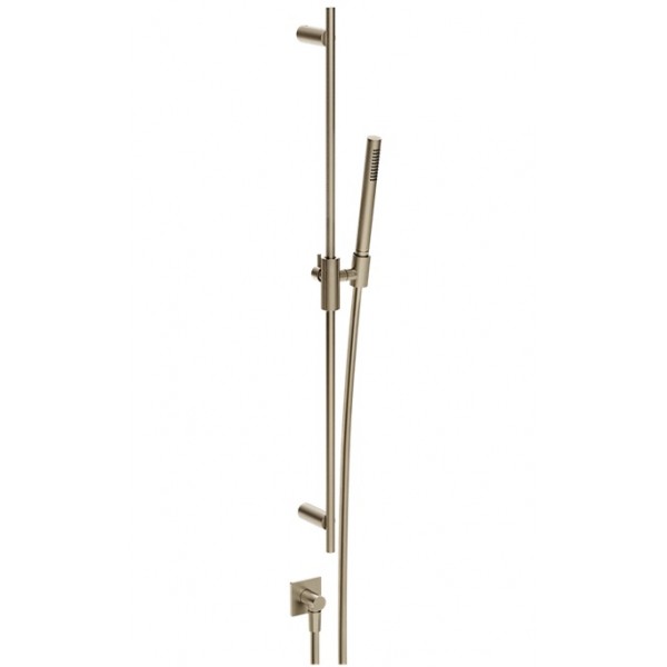 Shower slider rail 90cm material: Brass 1,50m with hand shower, hose & outlet elbow, color: Chrome surface: Brushed Shower slider rails Shower slider rail 90cm material: Brass 1,50m with hand shower, hose & outlet elbow, color: Chrome surface: Brushed Shower slider rails