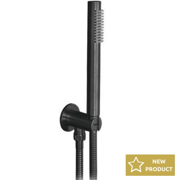 Shower head W/ hose, holder and outlet elbow 1 jet, color: Black surface: Brushed Hand showers Shower head W/ hose, holder and outlet elbow 1 jet, color: Black surface: Brushed Hand showers