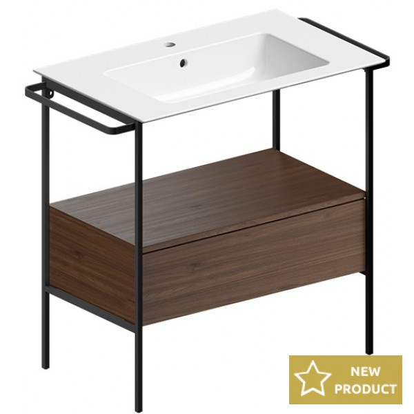 Furniture base with washbasin 82,6x46 material: Aluminum 1 basin wall mounted, color: Black Cabinets with wash basin