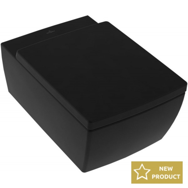 Wall-mounted toilet & toilet seat soft closing, style: Sandwich hidden fixation Self-Cleaning / Rimless 53cm surface: Matt, color: Black Wall-mounted