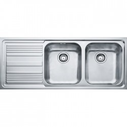 Νεροχύτης ανοξείδωτος 116x50 από inox επιφάνεια: Σαγρέ - Ανάγλυφη με πάγκο αριστερά ένθετος 2 γούρνες, χρώμα: Χρωμέ Ανοξείδωτοι
