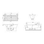 Bathtub Rectangular 170x75 material: Quaryl, color: White no grab bars surface: Glossy Rectangular