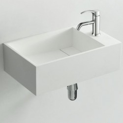 Washbasin Wall-mounted 40x22x10 40 no pedestal With 1 bowl With hole in the middle material: Solid Surface, color: White surface: Matt Wall-mounted