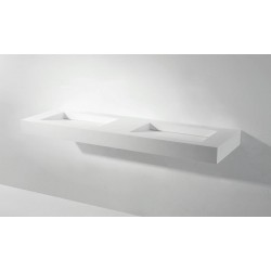 Washbasin Wall-mounted 150x46x10 no pedestal With 2 bowls Without hole material: Solid Surface, color: White surface: Matt Wall-mounted