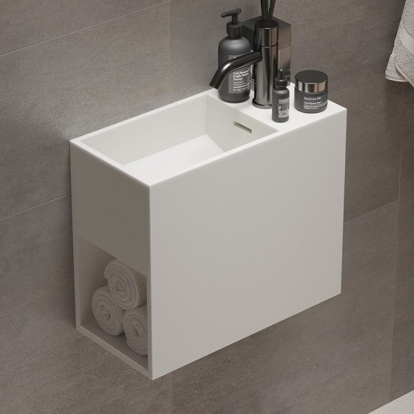 Νιπτήρας επίτοιχος 45x22x38 & ράφι, με υπερχείλιση με 1 γούρνα με οπή δεξιά χωρίς κολώνα από solid surface, χρώμα: Λευκό επιφάνεια: Ματ Επίτοιχοι Νιπτήρας επίτοιχος 45x22x38 & ράφι, με υπερχείλιση με 1 γούρνα με οπή δεξιά χωρίς κολώνα από solid surface, χρώμα: Λευκό επιφάνεια: Ματ Επίτοιχοι