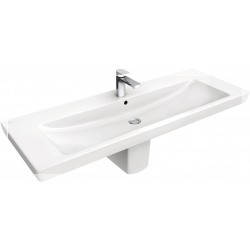 Washbasin Wall-mounted 130x47x16 semi pedestal / full pedestal  With 1 bowl With hole in the middle material: Porcelain, color: White surface: Glossy Wall-mounted