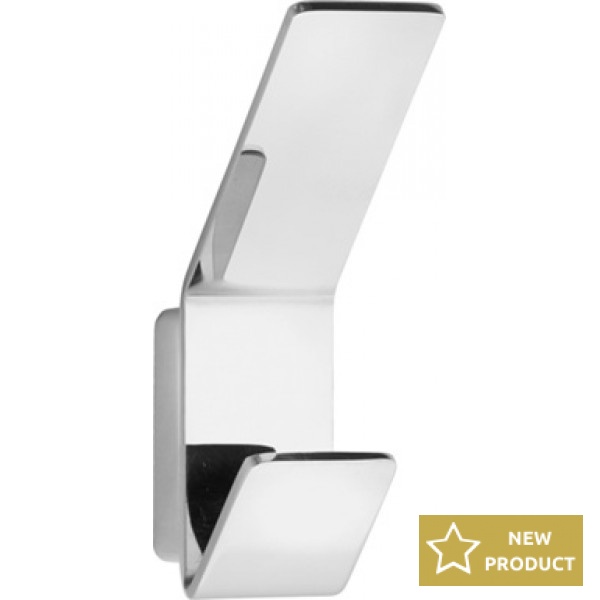 Hook double Flat wall mounted material: Brass, color: Chrome surface: Glossy Hooks
