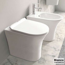 Floor standing toilet & toilet seat soft closing, style: Sandwich back to wall Rimless Slim vertical outlet / horizontal outlet p 52x34 surface: Glossy, color: White Floor standing