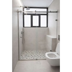 Καμπίνα ντουζιέρας ευθύγραμμη 151x200 8mm συρόμενη με βραχίονα, Brushed Chrome επιφάνεια: Βουρτσισμένη, χρώμα: Χρωμέ Ευθύγραμμες