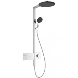 Shower tap with showerpipe and overhead shower Wall-mounted material: Brass thermostatic, color: Chrome surface: Glossy Wall-mounted exposed with showerpipe and overhead shower