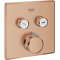 Shower tap Wall-mounted external part 2 way material: Brass thermostatic With plate with separate exits without hand shower, hose and holder Brushed Warm Sunset, color: Pink Gold surface: Brushed Wall-mounted - external part