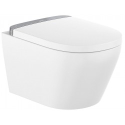 Wall-mounted toilet with shower & toilet seat, style: Wrapover smart toilet Vortex with heated seat 56x38,5 surface: Glossy, color: White Wall-mounted shower-toilets