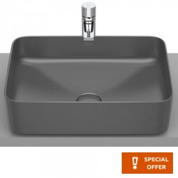 Νιπτήρας ελευθέρας τοποθέτησης 50x37x14 από πορσελάνη χωρίς οπή  χωρίς υπερχείλιση FineCeramic Onyx, με βαλβίδα, χρώμα: Μαύρο επιφάνεια: Ματ Ελευθέρας τοποθέτησης