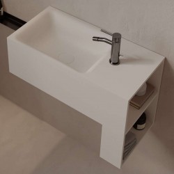 Washbasin Wall-mounted 60x30x40 no pedestal / Without overflow With 1 bowl With hole on the left / With hole on the right material: Solid Surface, color: White surface: Matt Wall-mounted